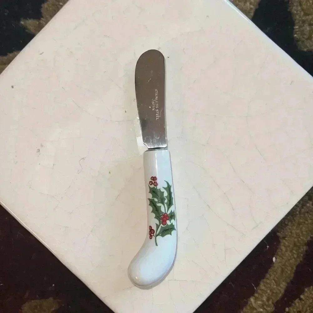 Vintage Holiday Holly Berry 3 Piece Cheese Set Stainless Steel Made In Japan